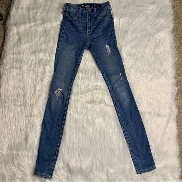 TEEN'S Hollister distressed blue jeans, pre-teen, W23 L28 - Picture 2 of 9